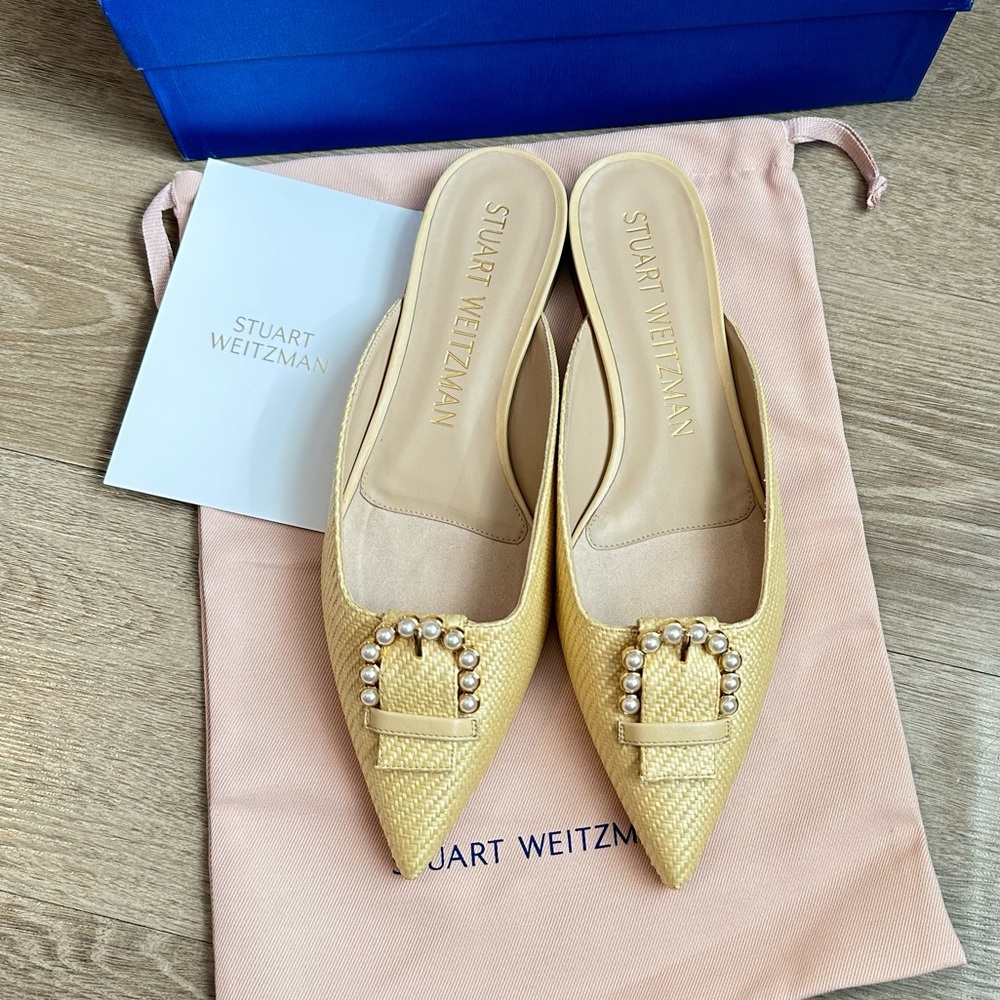 Stuart Weitzman Pearl Buckle Mule size 8.5